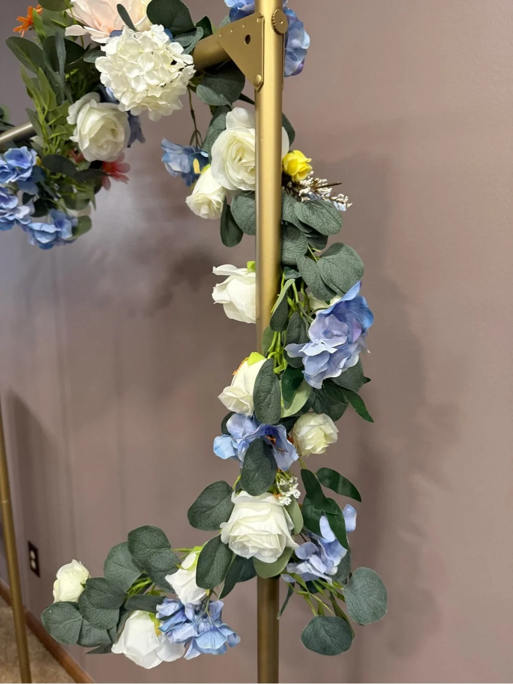 4-Floral Artificial Eucalyptus Garland with Blue Hydrangeas and Roses
